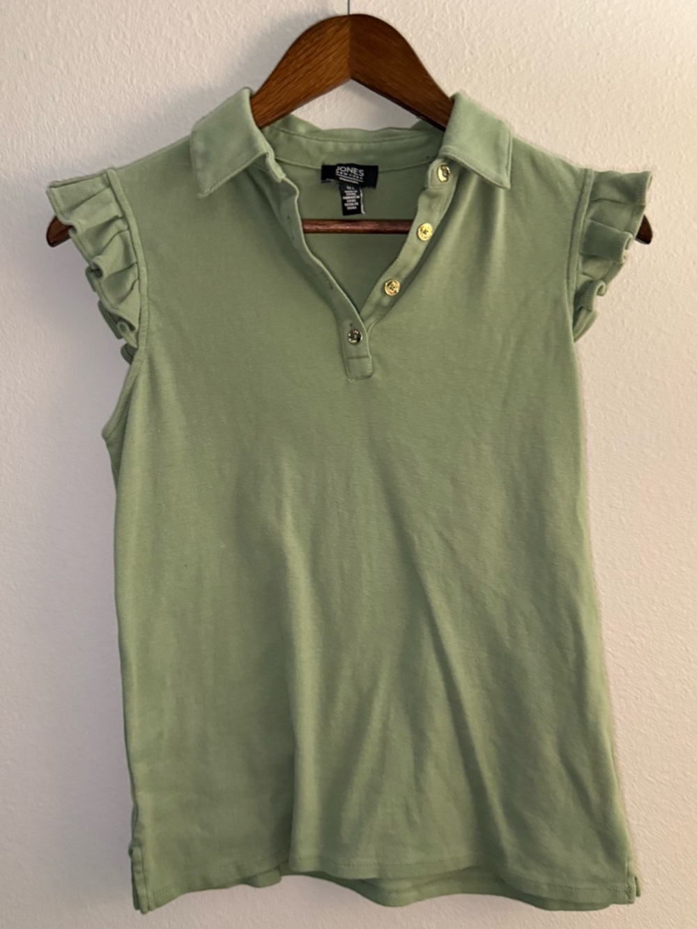 Jones New York Light Green Ruffle-Sleeve Polo Tank